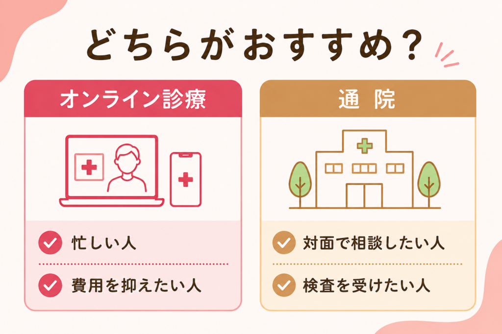 女性AGAクリニック　オンラインと通院どちらがおすすめ？