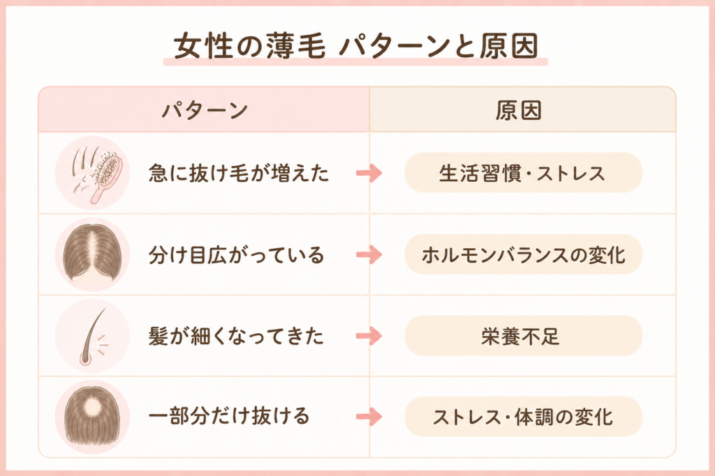 女性の薄毛 よくあるパターンと原因